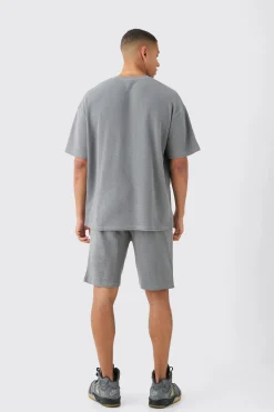 boohooMAN Oversized Gothic Waffle Large Printed T-shirt & Shorts Set | UK| Sets & Co-Ords|Tracksuits