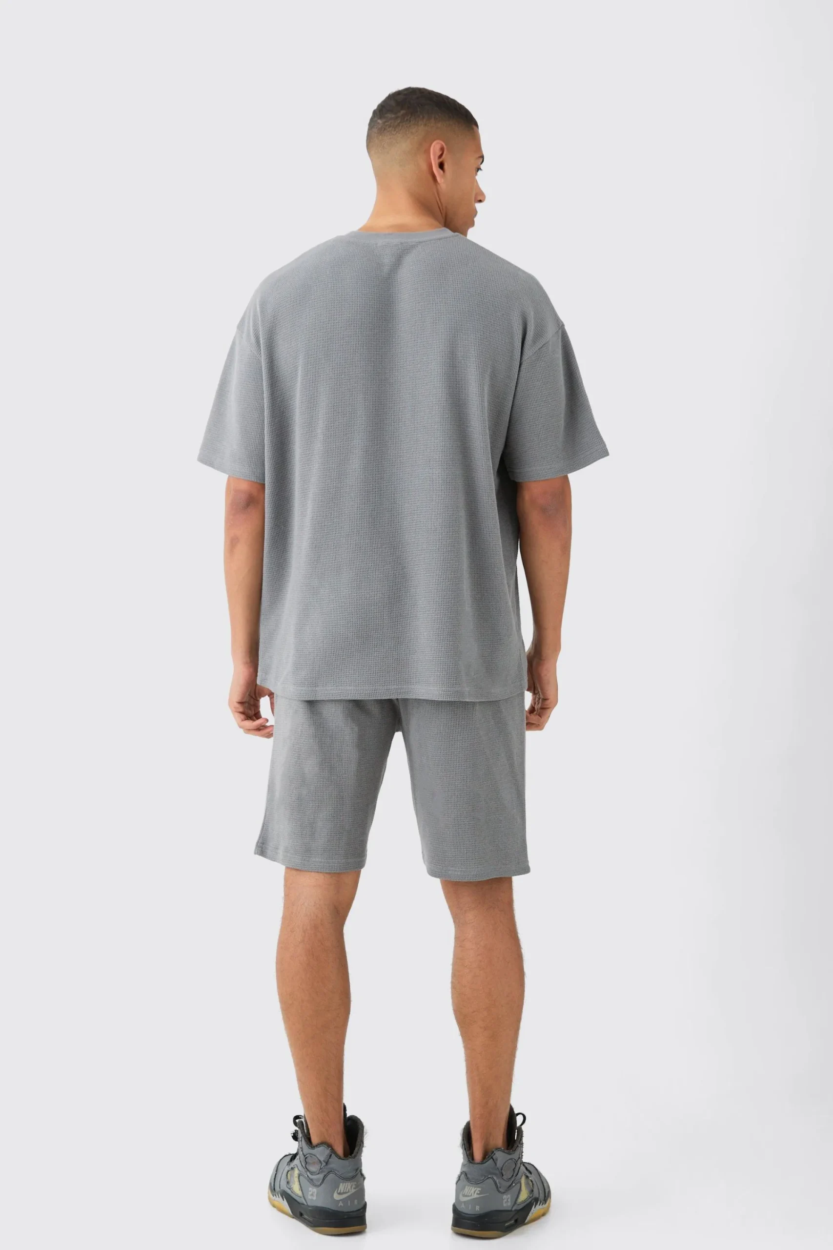 boohooMAN Oversized Gothic Waffle Large Printed T-shirt & Shorts Set | UK| Sets & Co-Ords|Tracksuits