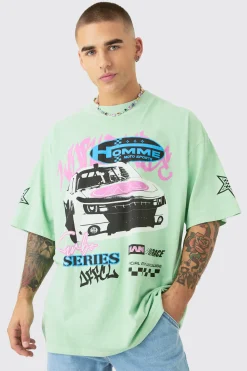 Oversized Graffiti Car Graphic Wash T-shirt | UK^boohooMAN Discount