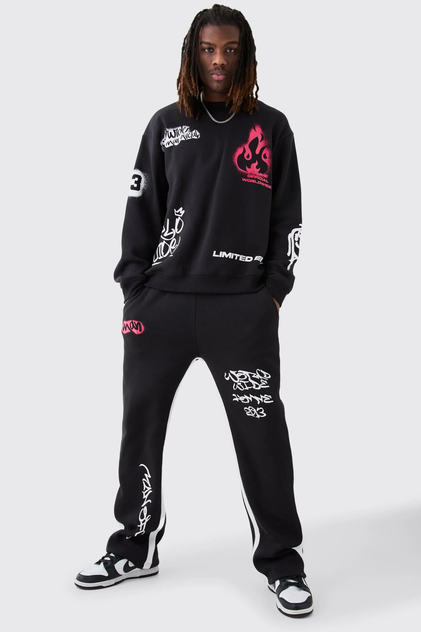 boohooMAN Oversized Graffiti Contrast Gusset Tracksuit | UK| Tracksuits