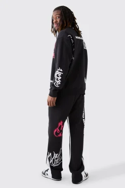 boohooMAN Oversized Graffiti Contrast Gusset Tracksuit | UK| Tracksuits