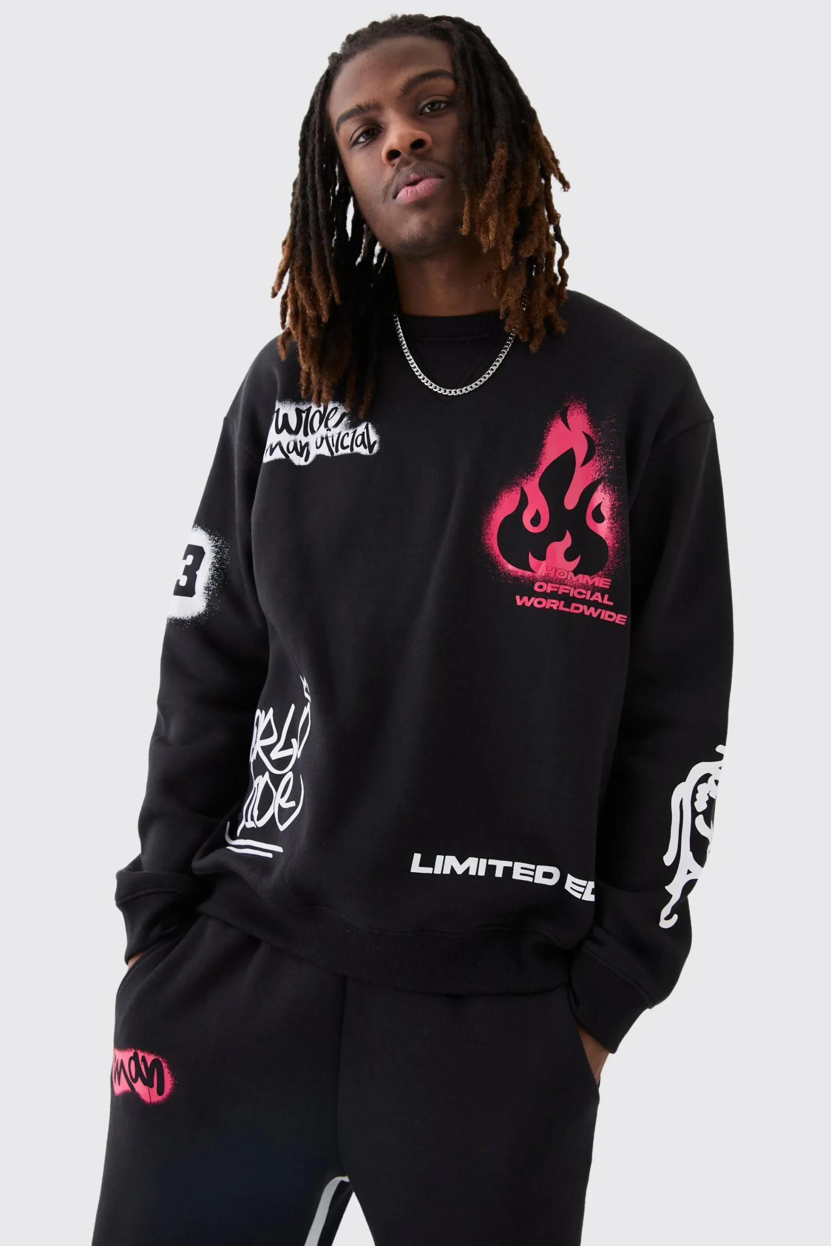 boohooMAN Oversized Graffiti Contrast Gusset Tracksuit | UK| Tracksuits