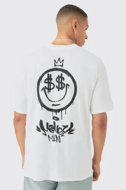 Oversized Graffiti Face Back Print T-shirt | UK^boohooMAN Online