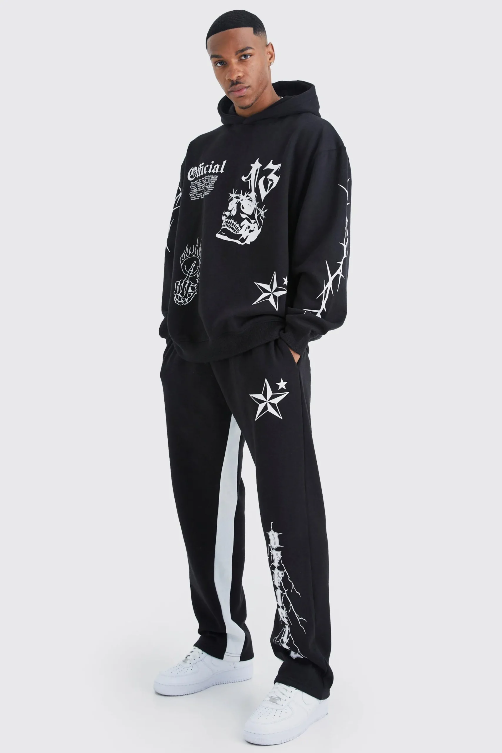 boohooMAN Oversized Graffiti Gusset Hooded Tracksuit | UK| Tracksuits