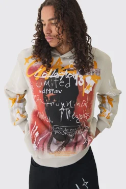 boohooMAN Oversized Graffiti Over Seams Graphic Print Hoodie | UK| Hoodies & Sweatshirts
