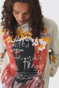 boohooMAN Oversized Graffiti Over Seams Graphic Print Hoodie | UK| Hoodies & Sweatshirts