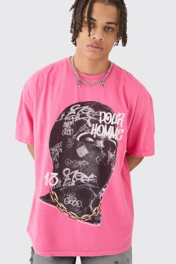 Oversized Graffiti Pour Homme Mask Graphic Wash T-shirt | UK^boohooMAN Discount