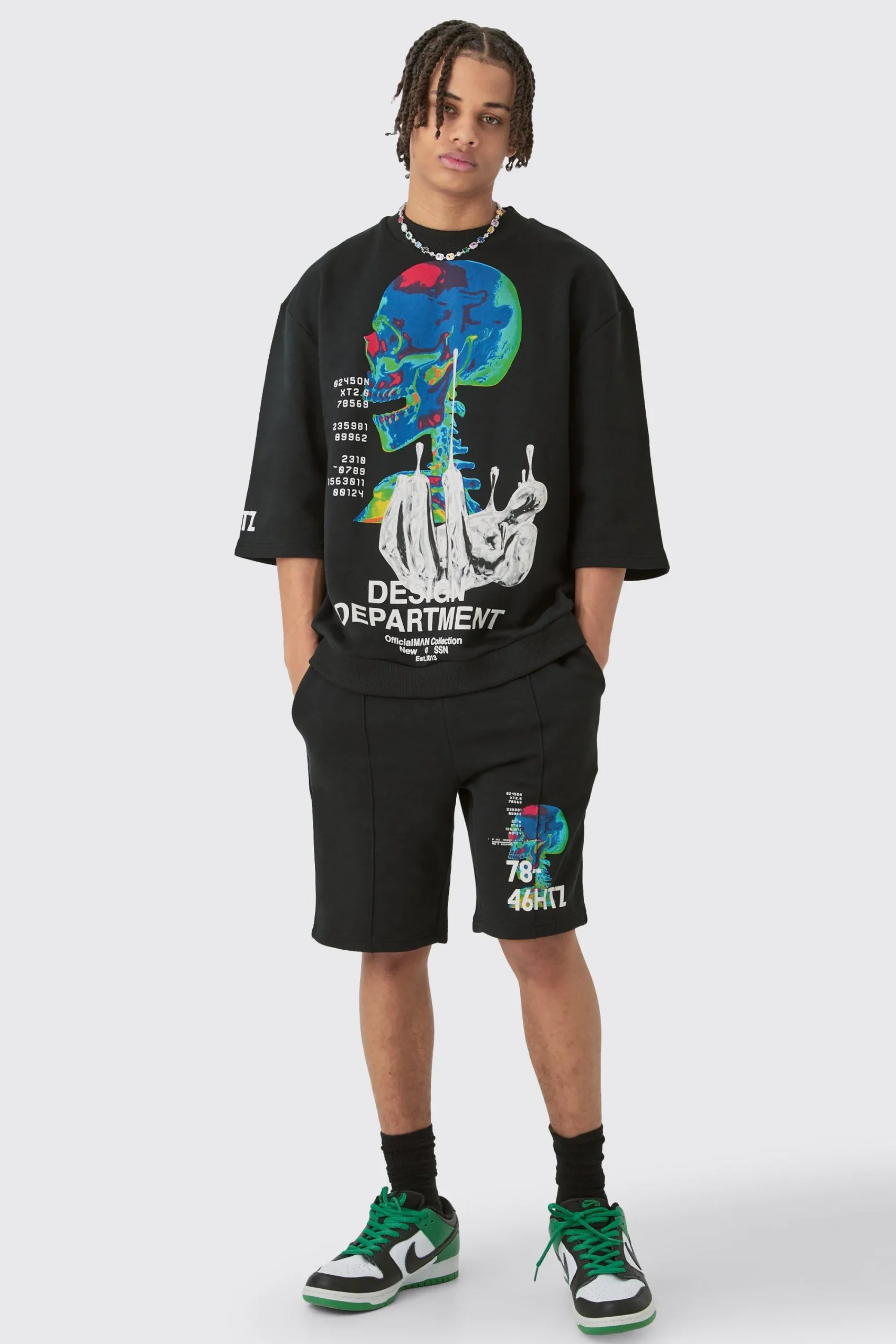 boohooMAN Oversized Graphic Half Sleeve Sweatshirt And Short Set | UK| Tracksuits