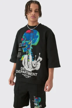 boohooMAN Oversized Graphic Half Sleeve Sweatshirt And Short Set | UK| Tracksuits