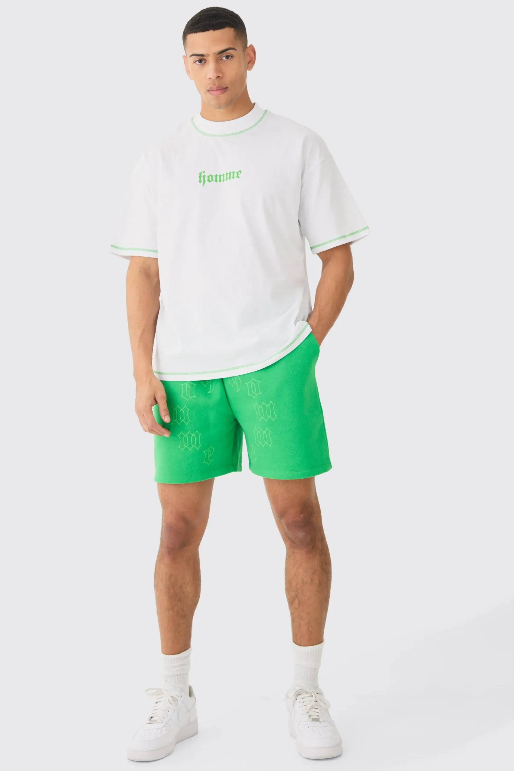 boohooMAN Oversized Graphic Heart Contrast Stitch T-shirt & Short Set | UK| Tracksuits