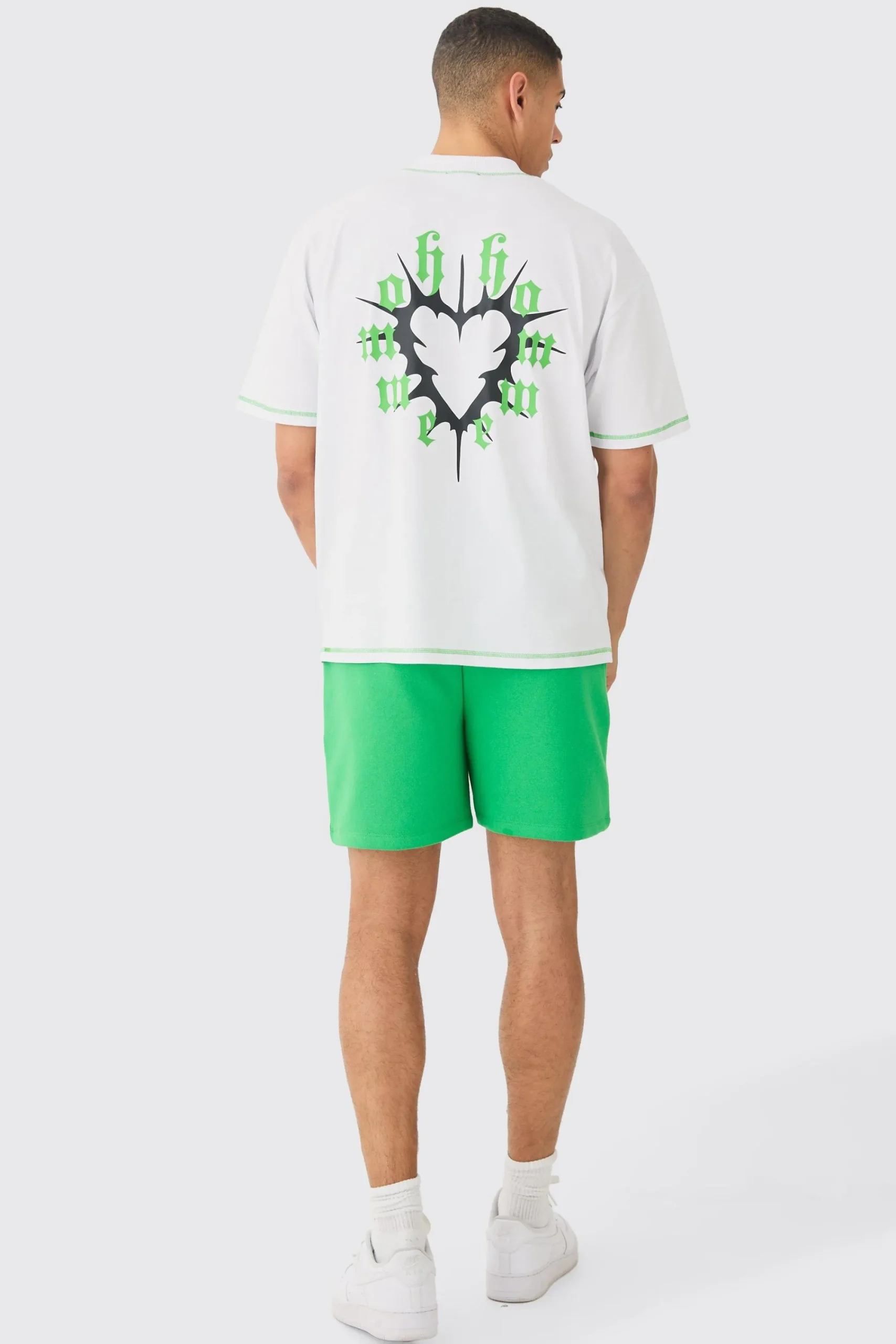 boohooMAN Oversized Graphic Heart Contrast Stitch T-shirt & Short Set | UK| Tracksuits