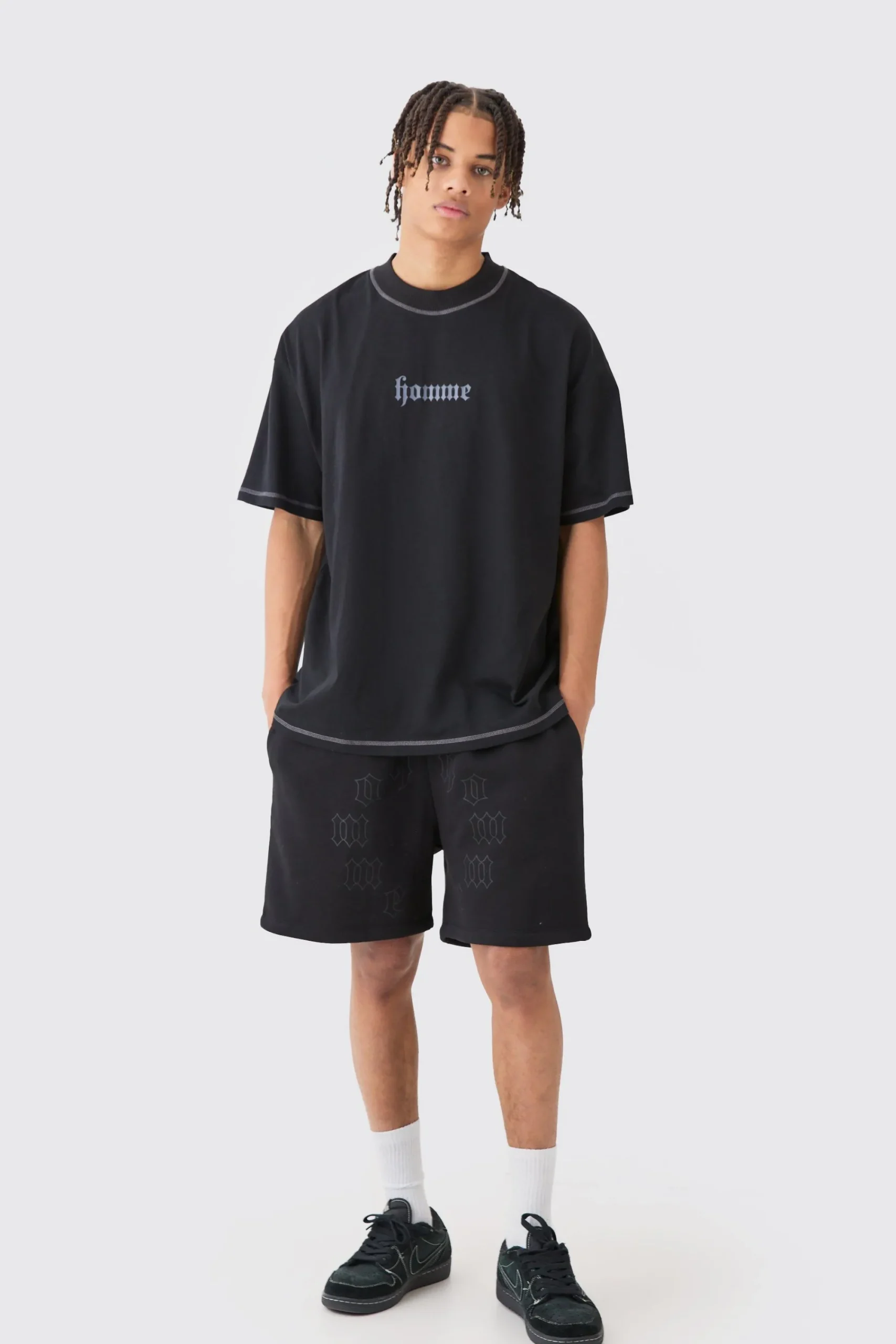 boohooMAN Oversized Graphic Heart Contrast Stitch T-shirt & Short Set | UK| Sets & Co-Ords|Tracksuits