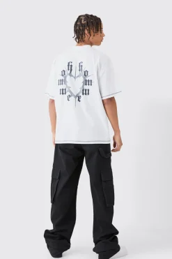 Oversized Graphic Heart Contrast Stitch T-shirt | UK^boohooMAN