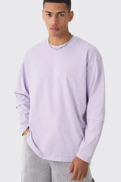 Oversized Half Faux Layer Oil Wash T-shirt | UK^boohooMAN Best