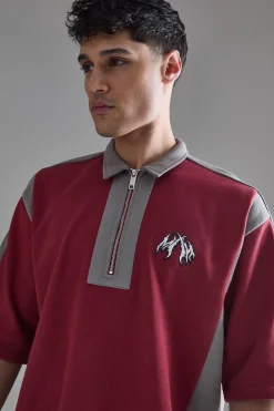 boohooMAN Oversized Half Sleeve Colour Block Sweat Polo | UK| Hoodies & Sweatshirts