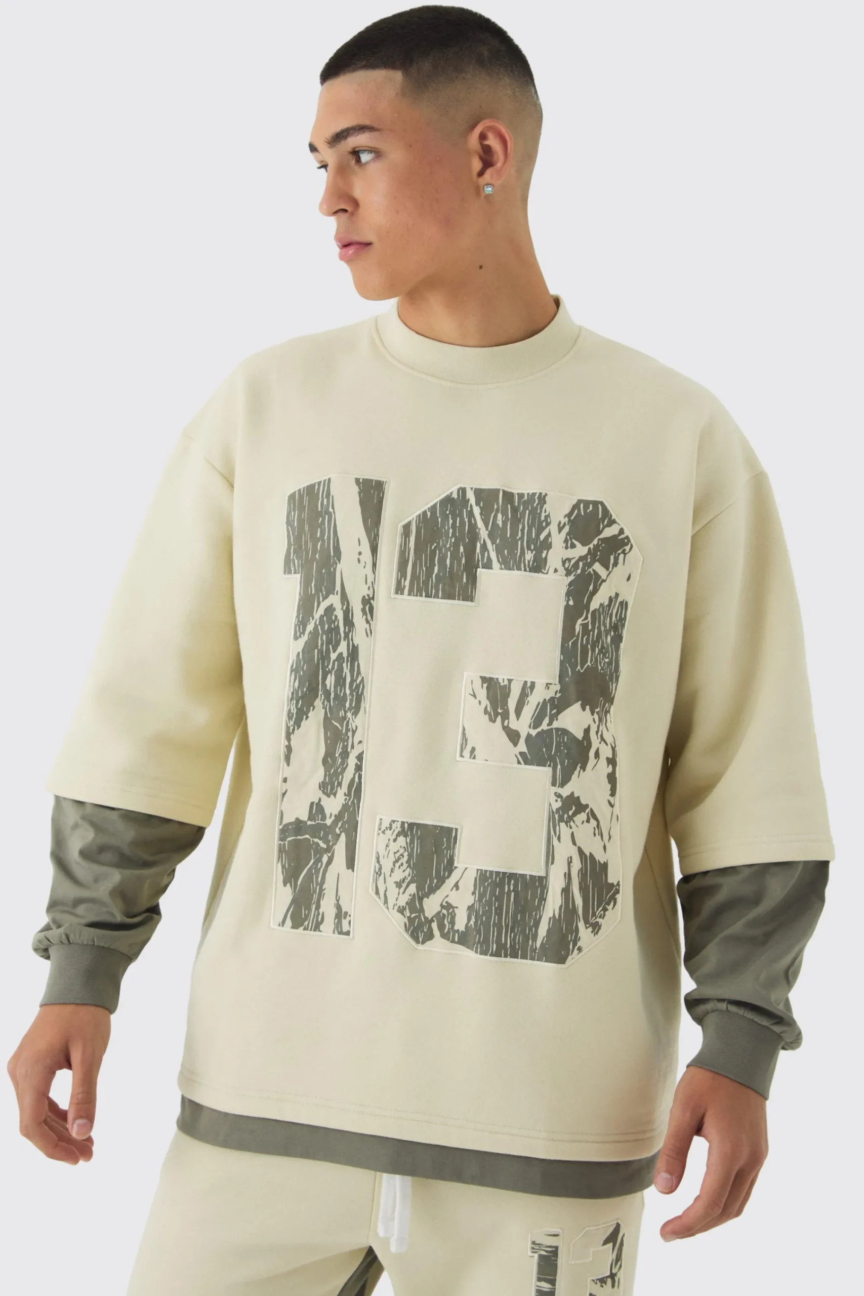 boohooMAN Oversized Half Sleeve Faux Layer 13 Applique Sweatshirt | UK| Shirts|Hoodies & Sweatshirts