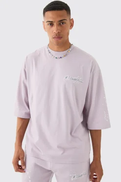 Oversized Half Sleeve Graffiti Paint Splatter T-shirt | UK^boohooMAN New