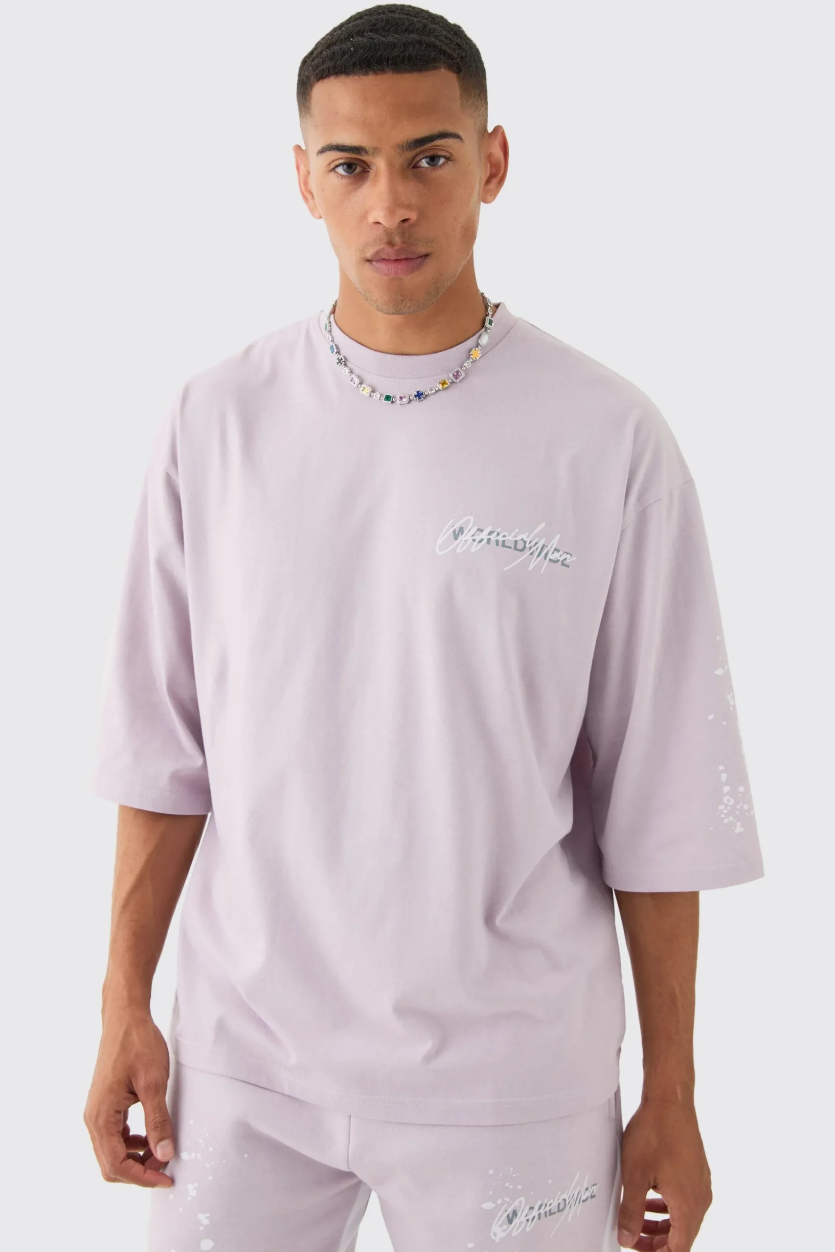 Oversized Half Sleeve Graffiti Paint Splatter T-shirt | UK^boohooMAN New