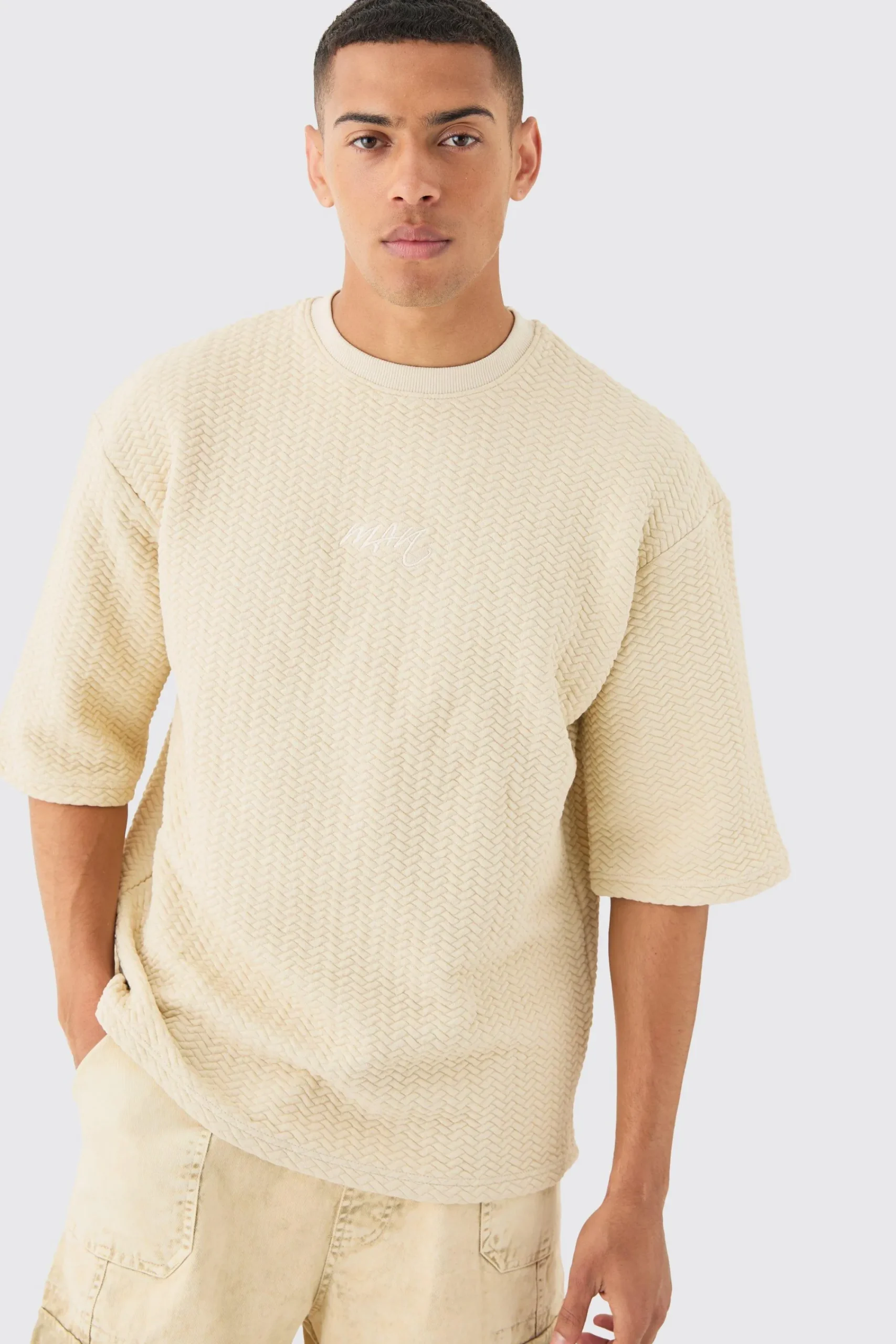 Oversized Half Sleeve Herringbone Man T-shirt | UK^boohooMAN Best