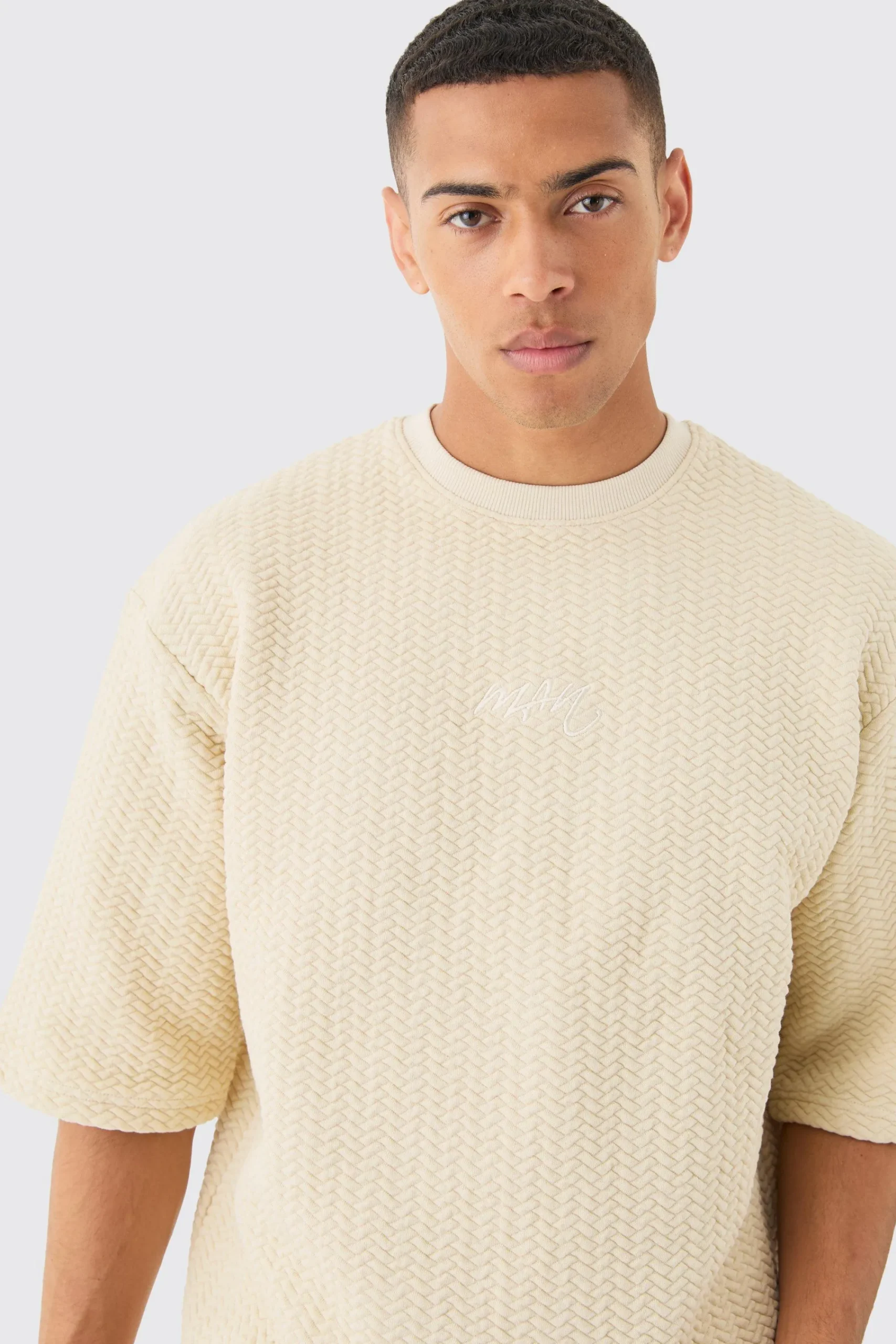 Oversized Half Sleeve Herringbone Man T-shirt | UK^boohooMAN Best