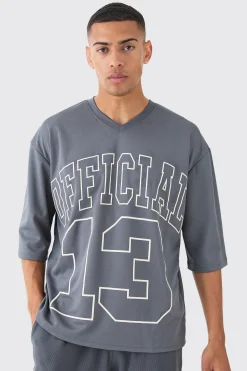 Oversized Half Sleeve V Neck Mesh T-shirt | UK^boohooMAN Best