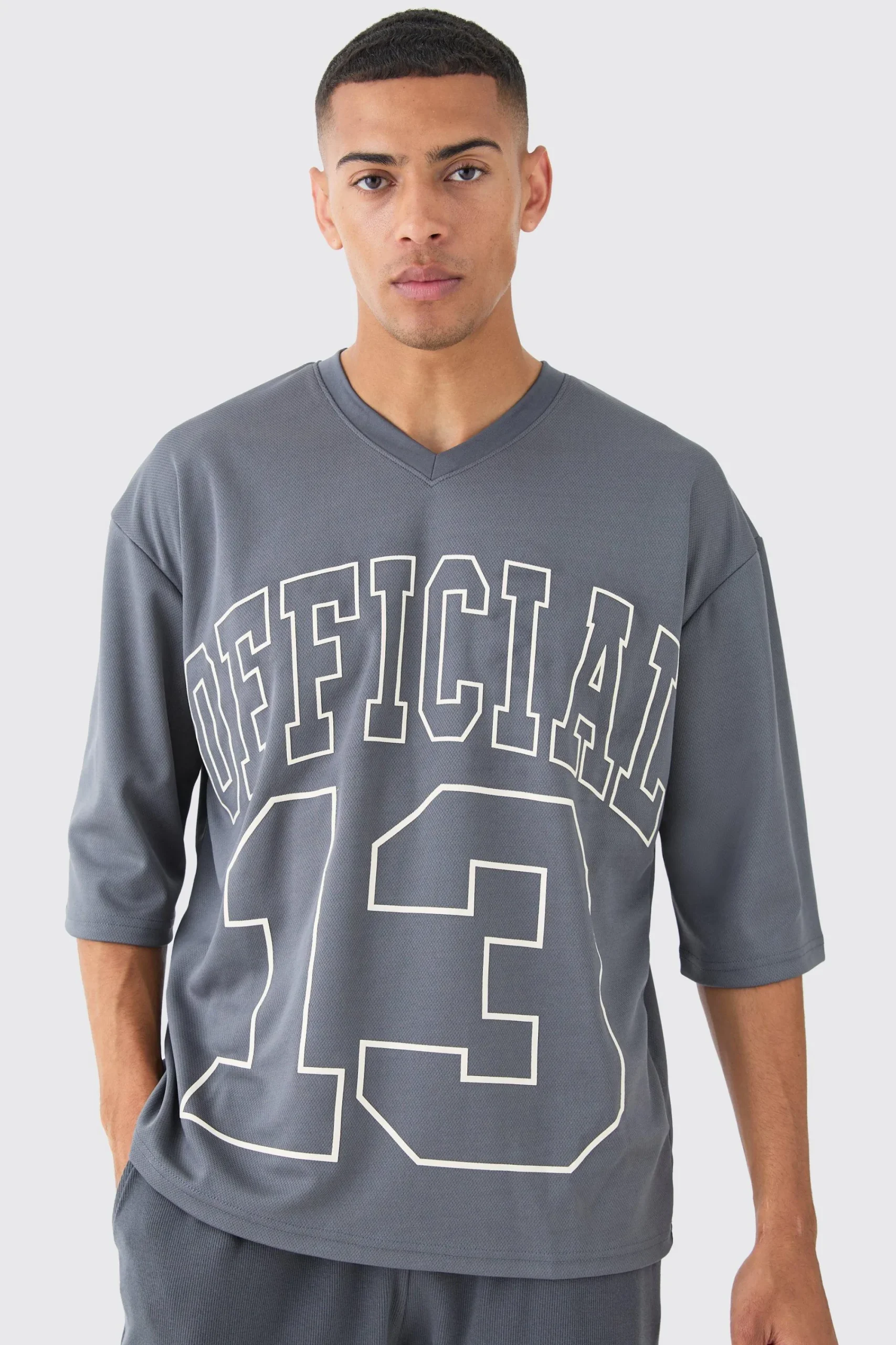 Oversized Half Sleeve V Neck Mesh T-shirt | UK^boohooMAN Best