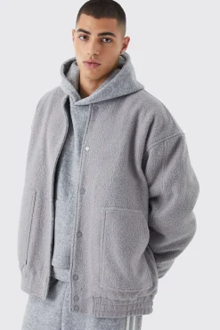 boohooMAN Oversized Heavy Boucle Textured Bomber | UK| Coats & Jackets