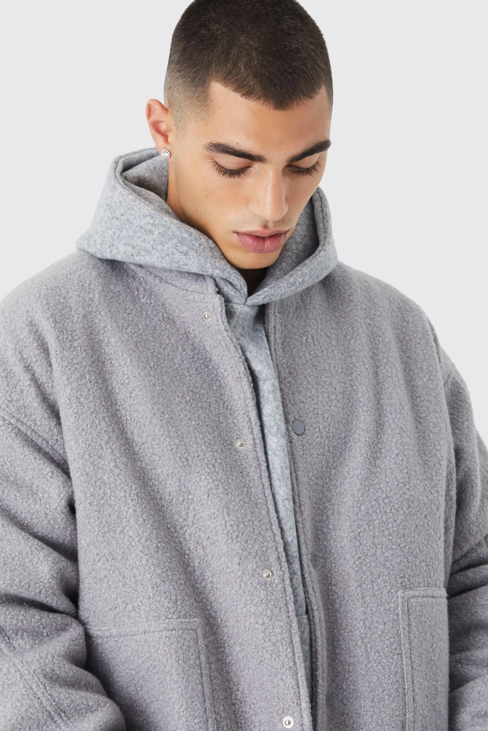 boohooMAN Oversized Heavy Boucle Textured Bomber | UK| Coats & Jackets