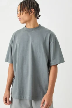 Oversized Heavy Extended Jacquard Neck T-shirt | UK^boohooMAN Sale