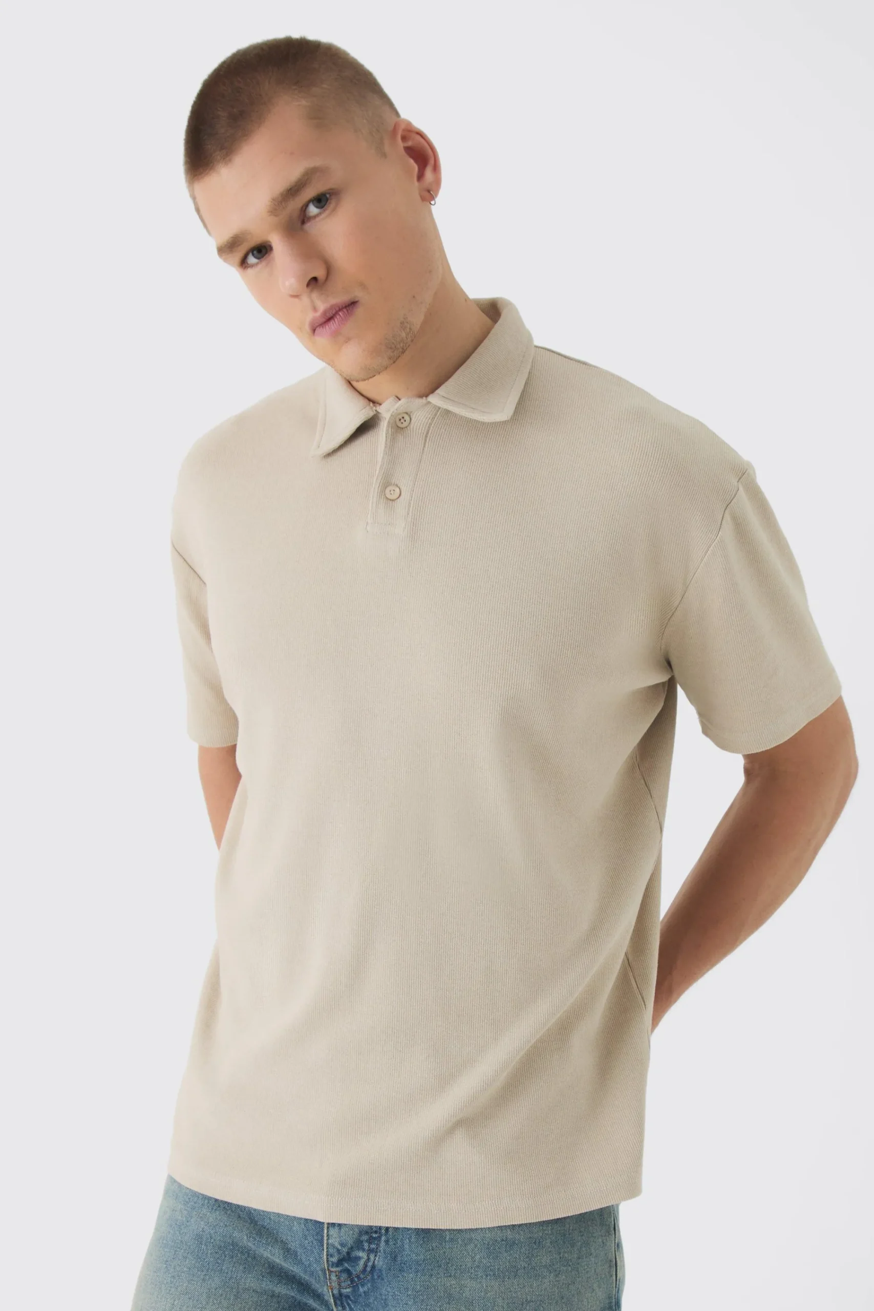 Oversized Heavy Rib Washed Polo | UK^boohooMAN