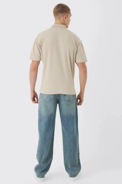 Oversized Heavy Rib Washed Polo | UK^boohooMAN