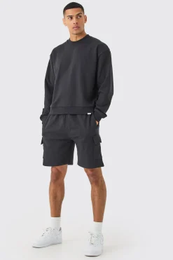 boohooMAN Oversized Heavy Sweatshirt Short Cargo Tracksuit | UK| Tracksuits