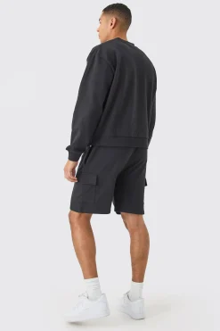 boohooMAN Oversized Heavy Sweatshirt Short Cargo Tracksuit | UK| Tracksuits