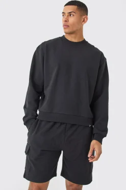 boohooMAN Oversized Heavy Sweatshirt Short Cargo Tracksuit | UK| Tracksuits