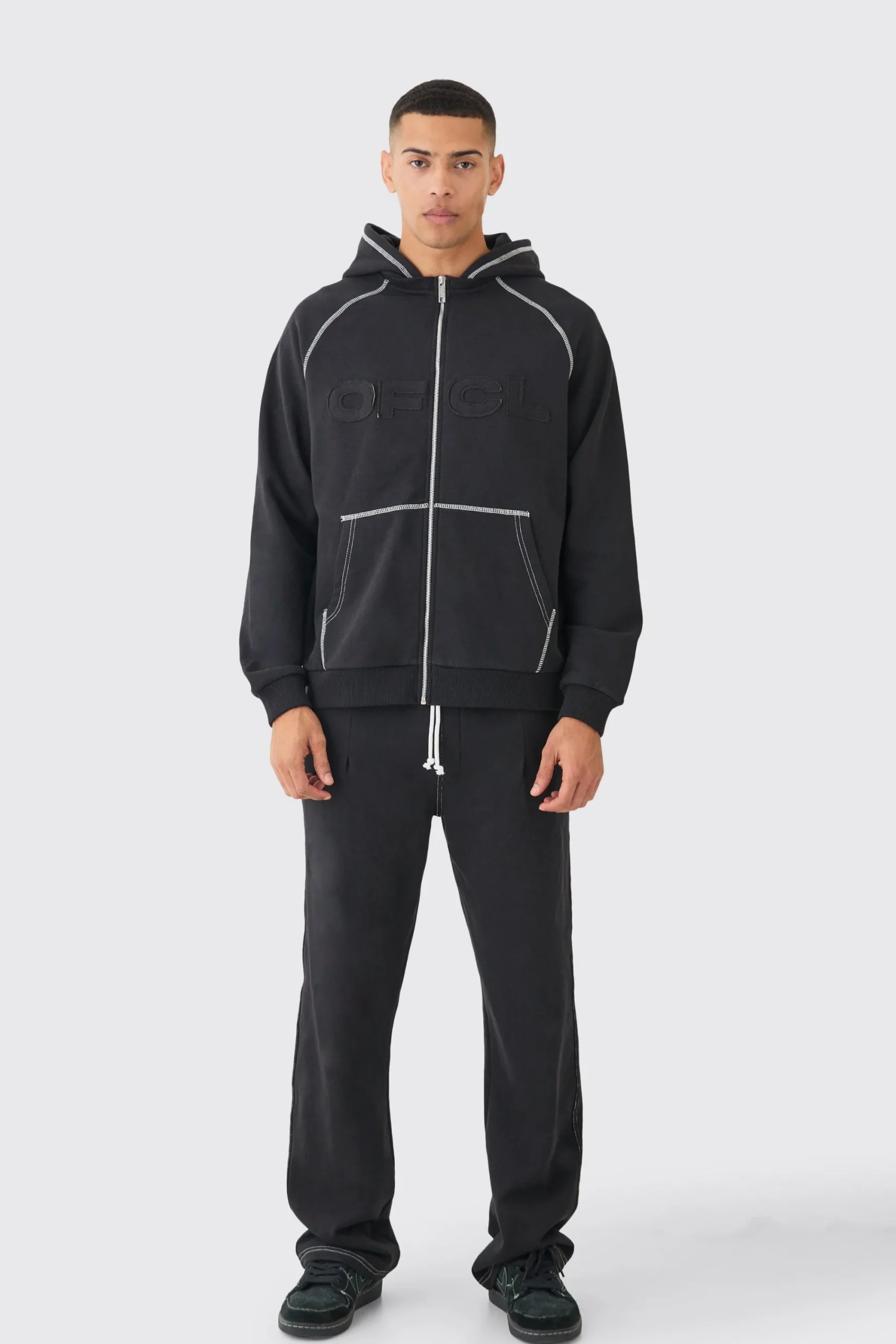 boohooMAN Oversized Heavyweight Applique Contrast Stitch Tracksuit | UK| Tracksuits