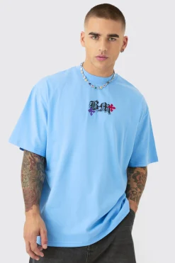 Oversized Heavyweight BM Cross Embroidered T-shirt | UK^boohooMAN