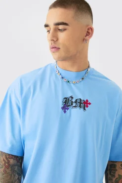 Oversized Heavyweight BM Cross Embroidered T-shirt | UK^boohooMAN