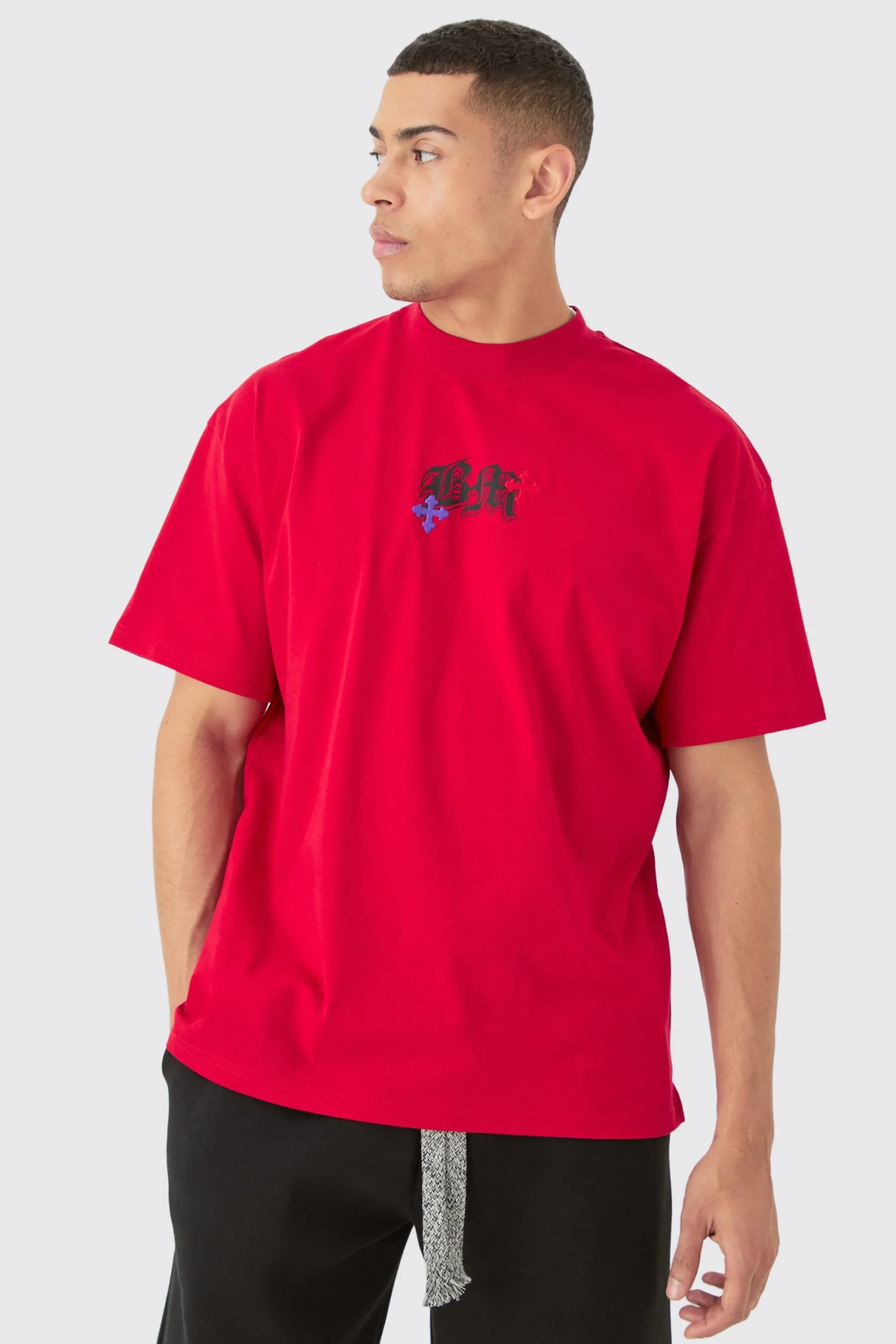 Oversized Heavyweight BM Cross Embroide T-shirt | UK^boohooMAN Clearance