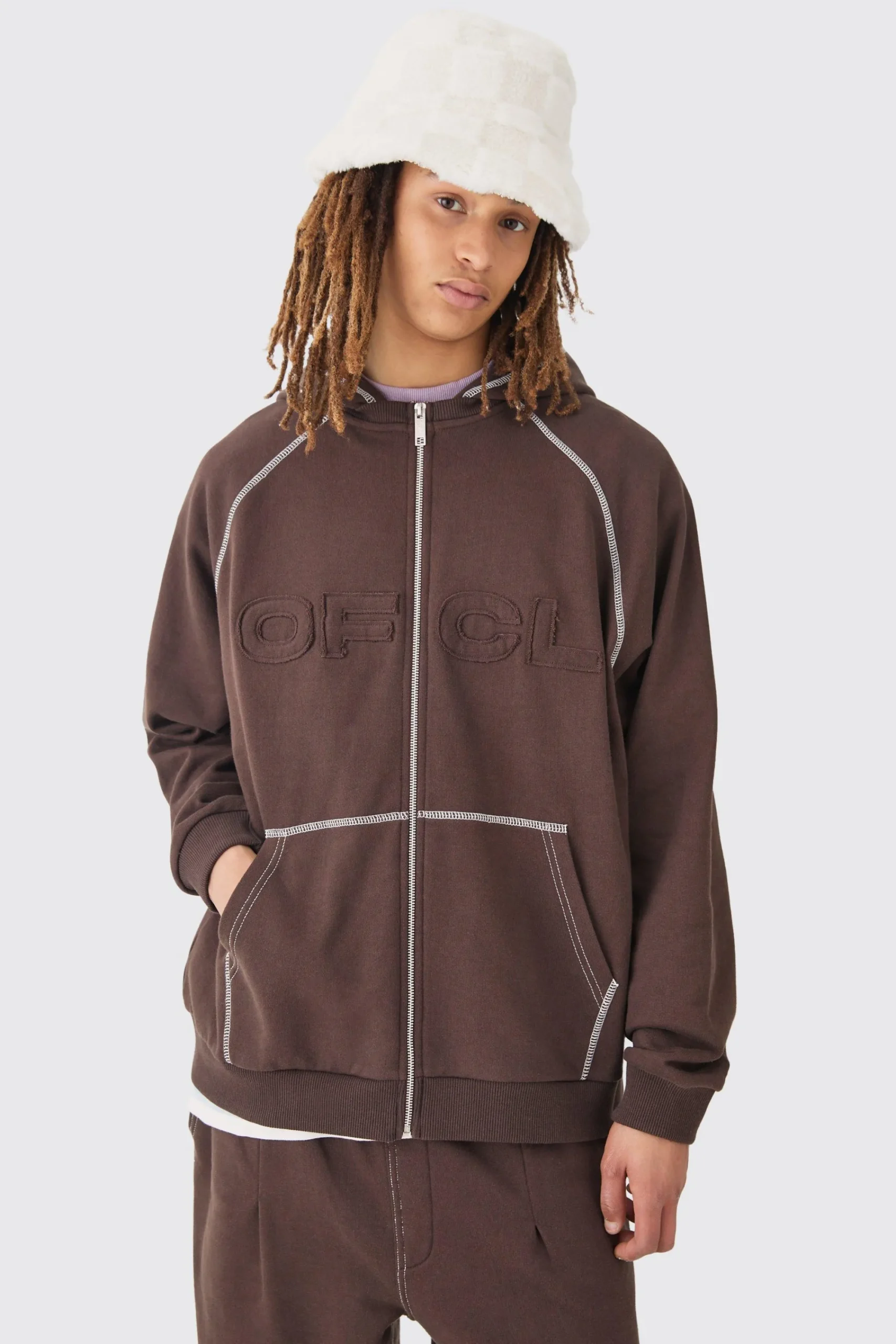 boohooMAN Oversized Heavyweight Contrast Stitch OFCL Applique Zip Thru Hoodie | UK| Hoodies & Sweatshirts