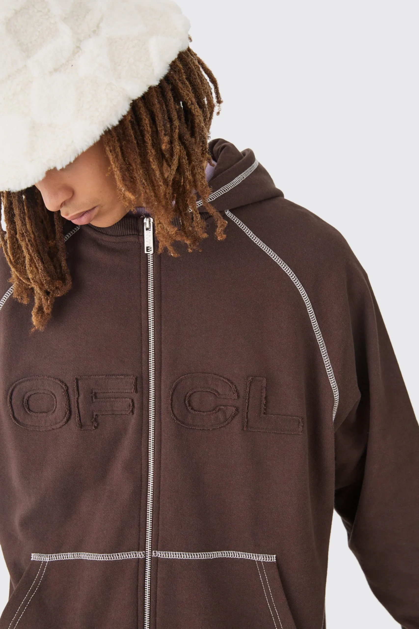 boohooMAN Oversized Heavyweight Contrast Stitch OFCL Applique Zip Thru Hoodie | UK| Hoodies & Sweatshirts