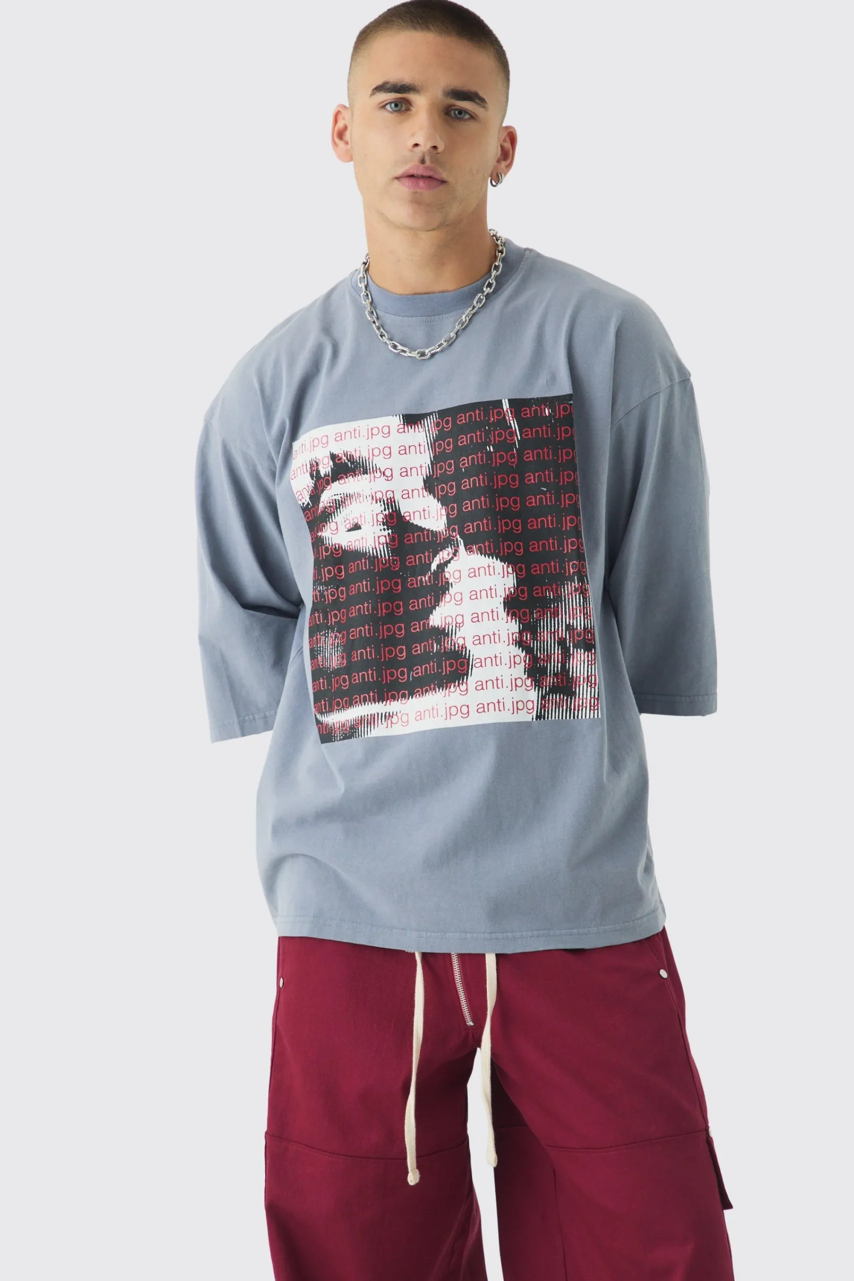 Oversized Heavyweight Distressed Acid Wash Box Graphic T-Shirt | UK^boohooMAN Hot