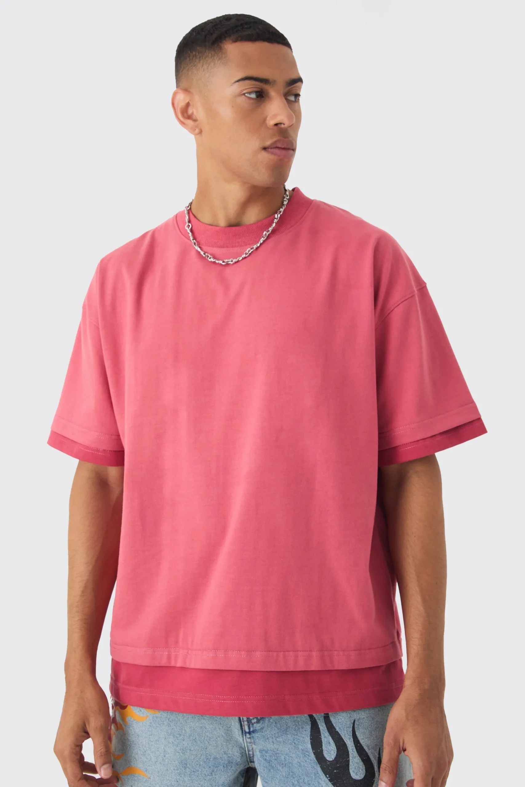 Oversized Heavyweight Faux Layer Vintage Wash T-shirt | UK^boohooMAN