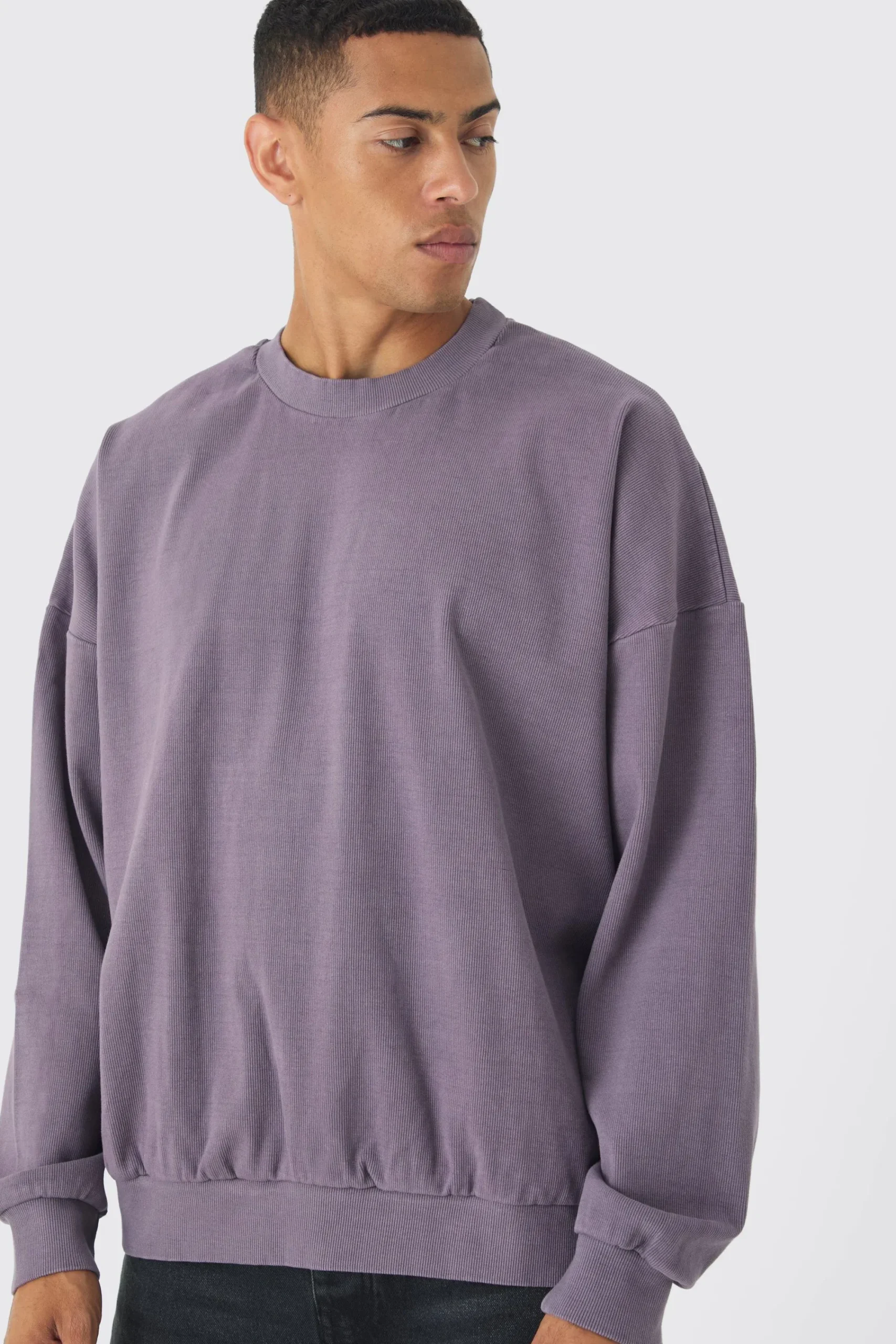 boohooMAN Oversized Heavyweight Ribbed Washed Drop Shoulder Sweatshirt | UK| Hoodies & Sweatshirts
