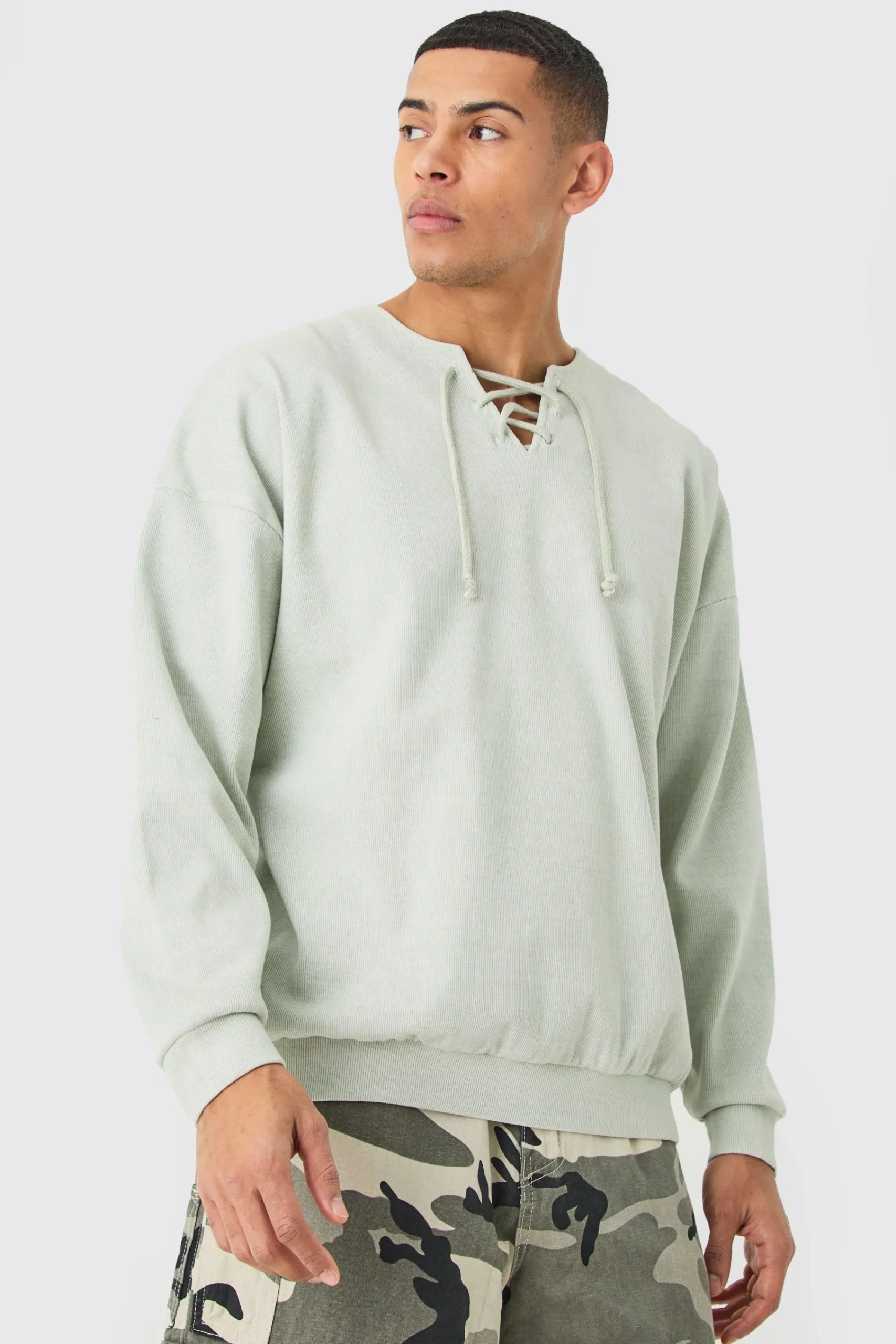 boohooMAN Oversized Heavyweight Ribbed Washed Varsity Hockey Sweatshirt | UK| Hoodies & Sweatshirts