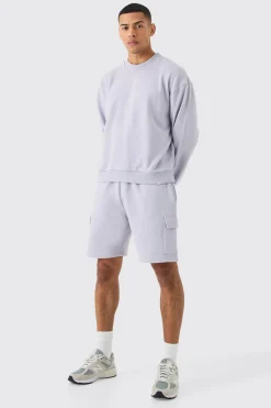 boohooMAN Oversized Heavyweight Sweatshirt Short Cargo Tracksuit | UK| Tracksuits