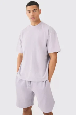 boohooMAN Oversized Heavyweight T-shirt & Ribbed Shorts Set | UK| Sets & Co-Ords|Tracksuits