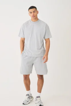boohooMAN Oversized Heavyweight T-shirt & Ribbed Shorts Set | UK| Sets & Co-Ords|Tracksuits