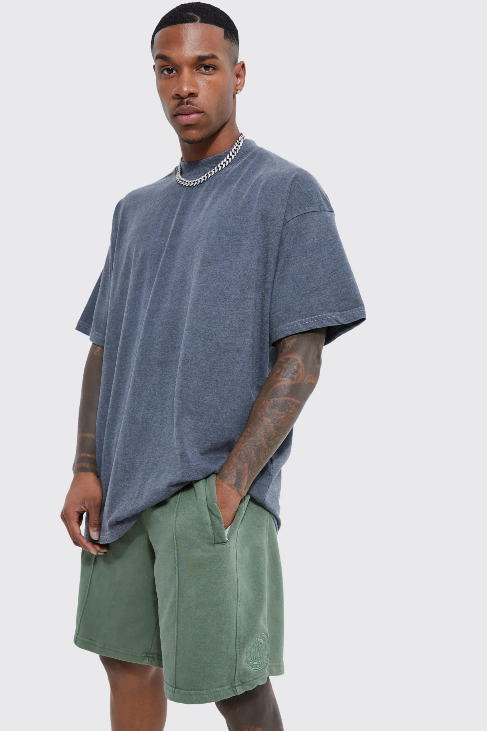 boohooMAN Oversized Heavyweight Wash Loopback Short Set | UK| Tracksuits