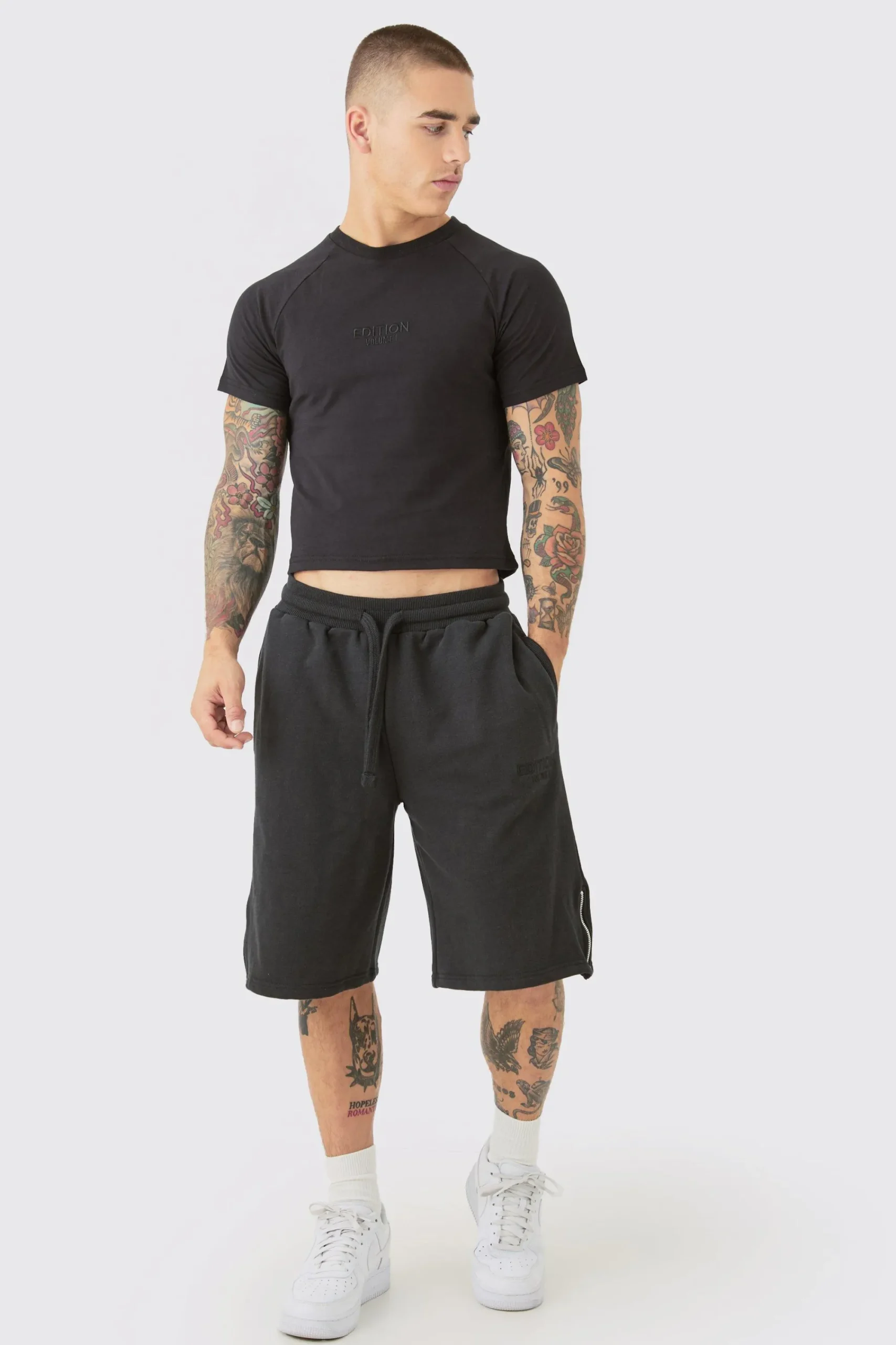 boohooMAN Oversized Heavyweight Zip Hem Shorts & T-shirt Set | UK| Sets & Co-Ords|Tracksuits