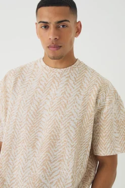 Oversized Herringbone Jacquard T-shirt | UK^boohooMAN Hot